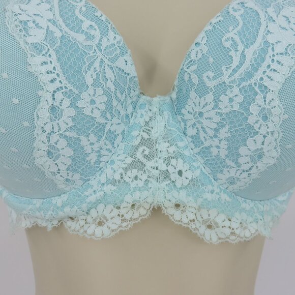 Victorias Secret 36D Dream Angels Lined Demi Blue Floral Lace Bra Underwire - Picture 3 of 16